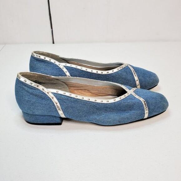 Annie Denim Metallic Silver Studded Fabric Pumps 8 - Picture 4 of 10